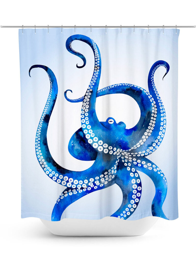 Blue Watercolor Octopus Shower Curtain