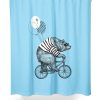 Bear riding bicycle blue shower curtain