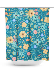 Blue Large Floral Print Shower Curtain