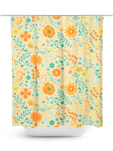 Yellow large floral print shower curtain